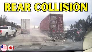 Collision Between Two Semis and a Black SUV