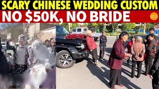 Odd Chinese Wedding Scene: Aunties Intercepts Bride, Asks for Cash; Couple Sprayed Into Foam