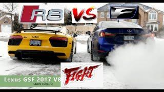 Audi R8 V10+ vs Lexus GSF Exhaust Battle! HotRodScott Custom Exhaust. Nasty Cartel.