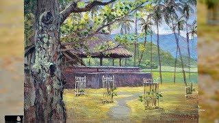 How to Paint Outdoor | Tropical Old House Acrylic Painting