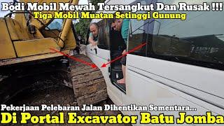 Aneh Tapi Nyata || Bodi Mobil Mewah Tersangkut Dan Rusak Di Portal Excavator Batu Jomba