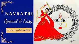 How to make Navratri special & easy drawing with mandala art ️ | Navratri drawing + mandala | #art