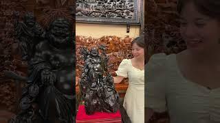 Tượng Phật Di Lặc tam Phúc gỗ Trắc đỏ đen mang tiền tài phong thủy tốt và niềm vui đến mọi nhà