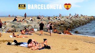 Barcelona  4K Beach Walk Barceloneta 