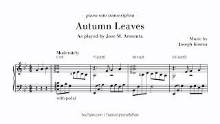 Autumn Leaves for solo Piano - Sheet music transcription