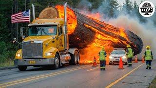 Extreme Dangerous Big Logging Wood Truck Driving Skill | Fastest Chainsaw Cutting Tree Machines #11