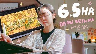 6.5 hour draw with me from 8am, full drawing process  HYPERFOCUS, iPad ASMR, soft music