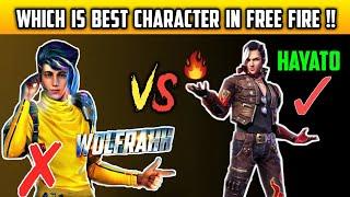 FREE FIRE - WOLFRAHH VS HAYATO WHICH IS BEST CHARACTER|| FULL ABILITY COMPARISON !!