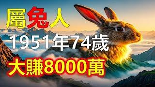 1951年屬兔人，大賺8000萬？74歲天降財富，不信看看你的財運！有人74歲後財富大爆發，財富源源不斷，有人卻仍舊困頓，命運為何如此不同？2025年，屬兔人將迎來一次驚天財富機遇