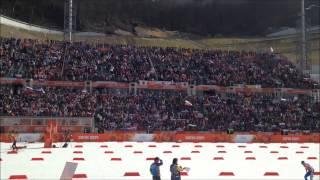 Sochi 2014 - Olympic Fans dancing "Spacedance" with Crowd Supporters. RusSki Gorki stadium.