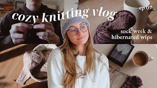 a cozy knitting vlog ️ sock week + un-hibernated knit wips (knit with me!)