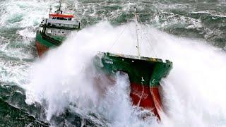 Ships in Terrible Storm Huge Rogue Waves