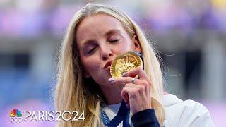 Great Britain's Keely Hodgkinson sheds tears while receiving her first Olympic gold | Paris Olympics