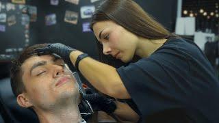 Satisfying Royal Shave Session by Ukrainian Lady Barber Miroslava