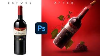 Photoshop Tutorial - product banner design | Social Media Post Design in Photoshop  ( RED WINE )