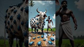 The cow warreped by millions of blue beetles  saved by farmer ,#ai #farmer