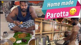 வாங்க சாப்பிடலாம்  home made பரோட்டா  making eating with chicken  | Parotta making tamil