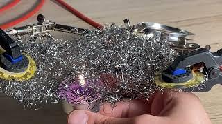 Heating a metal dish scrubber on two piezo contact mics (stereo piezo ASMR)