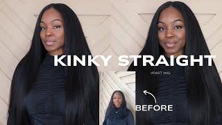 SILK PRESS KINKY STRAIGHT V PART WIG | NO LACE NO GLUE | TIPS FOR BEGINNERS FT WIGGINS HAIR