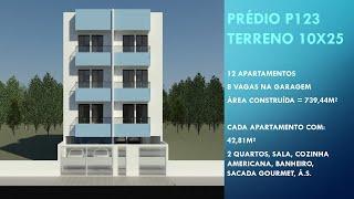 Prédio P123 - 10x25 - 12 apartamentos com 42 m² - 2 quartos