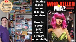 Who Killed Mia? Murder Mystery excellent components 17+ digital board game AmassGames unboxing