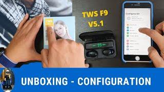 TWS F9 - 5 Bluetooth UNBOXING REVIEW How to Set up and connect with phone