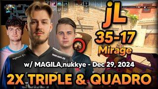 jL (35-17) w/ MAGILA,nukkye on Mirage - 2X TRIPLE & QUADRO - FACEIT EU 3500ELO - Dec 29, 2024