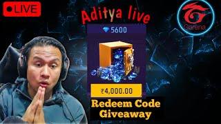 Free Fire Live 100 Rupees Redeem Codes Giveaway  #adityalive