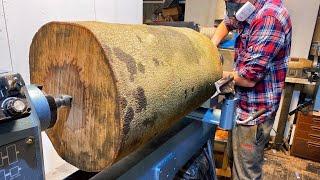 Huge Log vs Wood Turning Lathe !!