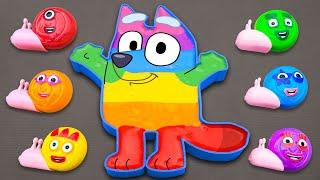 Satisfying ASMR | Making Rainbow Bluey Bathtub by Mixing SLIME in Numberblocks Snail CLAY Coloring