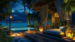 Beach Night Tranquility |  Soothing Nature Ocean Night Sounds and Fireplace for Relaxation & Sleep