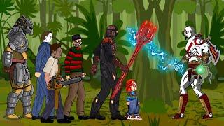 God of War Kratos vs Jason Voorhees, Michael Myers, Leatherface, Freddy Krueger, Chucky, Predator.