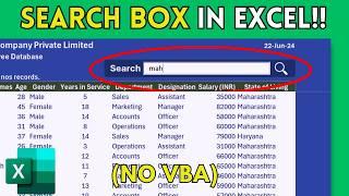 Interactive Search Bar in Microsoft Excel | Search Box in Excel without Code! Excel Search Box!!
