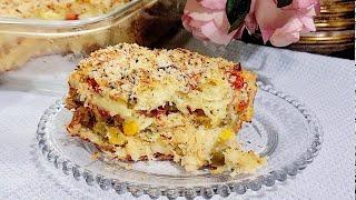 Potato pie with chicken filling and crispy topping!