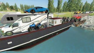 Using Ferry Boat to move Race Cars and Monster Trucks | Farming Simulator 22