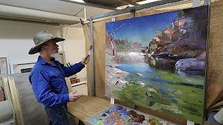 PAINTING  WATER - Oasis in an Arid Landscape || Studio Painting - Oil and Knife, on Belgian Linen!!!