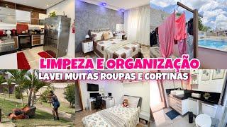 LIMPEZA E ORGANIZAÇÃO / Lavei Roupas e Cortinas / CHURRASCO PARA O JANTAR  Marido Limpou o QUINTAL