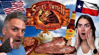 Brits Try STILES SWITCH BBQ for the first time! In Texas !