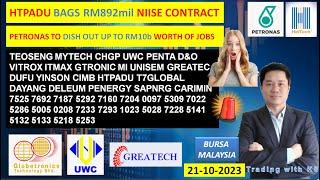 Daily #KLSE #BURSA UPDATE - 21-10-2024 HTPADU BAGS RM892mil NIISE CONTRACTUWC GTRONIC GREATEC