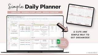 Simple Daily Planner Google Sheets Spreadsheet - Productivity Planner, Task Tracker, Weekly Planner