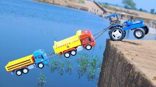 Double Tata Truck Accident Heavy Loading Sand Pulling Out Swaraj 855 Tractor ? Dumper Truck | CS Toy