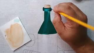 Garrafa, Uvas e Pão Pintura em Tecido Parte 1 - Aula 501 Bruno Silva - Aprenda pintar garrafa e uvas