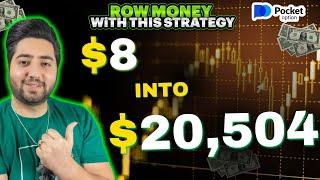  Perfect Strategy For Beginners #pocketoption  $8 to $20,504  Live trade #binaryoptions