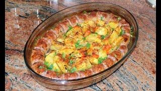 Fresh sausage with baked potatoes. Fast, Easy, Tasty.