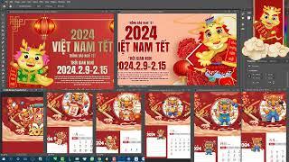  PSD Lunar Year 2024 PSD Thiết kế lịch tết  Đẹp kèm kho font chữ mất phí xịn xò 2GB 