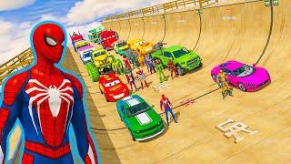 GTA 5 SPIDER-MAN, POPPY PLAYTIME 3, FNAF Join to Mega Ramp Challenge️ SUPERHEROES HULK Disney Cars!