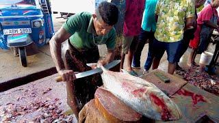 Huge Giant trevally Fish Cutting Skils