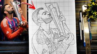 Virat Kohli drawing with T20 Champions trophy , How to draw Virat Kohli, Outline Tutorial