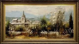 Rustic Vintage French Countryside, Impressionist Oil Painting | Framed TV Art