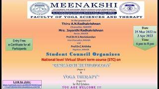 MAHER FYST Organizes National Level  Short term Course on RESEARCH METHODOLOGY & YOGA THERAPY -DAY 9